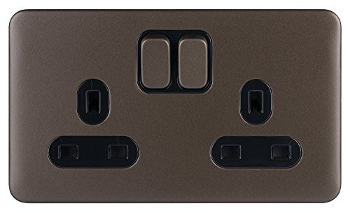 Schneider Electric Lisse - Presa di corrente senza viti a doppio interruttore, 13 A, GGBL3020DBMB, bronzo moka con inserto nero