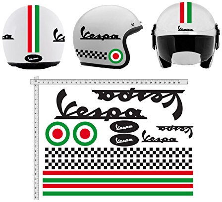 Aufkleber Helmet Casco Kit Vespa Nero Schwarze Italia Helm Viny Polished