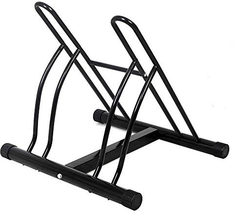 BAKAJI Rastrelliera per Biciclette 2 Posti Multipla da Pavimento Stand Parcheggio Esterno per Bici in Acciaio Porta Bici Colore Nero con Materiale di Montaggio Incluso