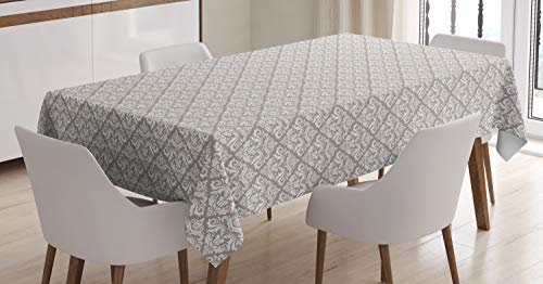 ABAKUHAUS Damast Tischdecke, Arabesque orientalische Fliese, Für den Inn und Outdoor Bereich geeignet Waschbar Druck Klar Kein Verblassen, 140 x 170 cm, Weiß Taupe