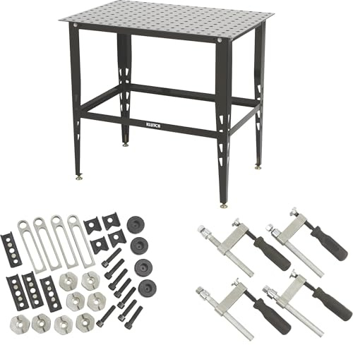 Klutch Steel Welding Table with 24-Piece Fit-Up Tool Kit, 600 Lb Capacity, 36 in. L x 24 in. W x 33-1/4 in. H, 16mm Fixture Holes, Stand Alone or Benchtop Welding Fabrication Table