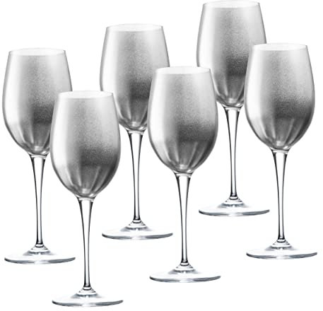 Goblet - White Wine Glass - Water Glass - Glass is Decorated in Silver - Stemmed Glasses - Set of 6 Goblets - Lead Free Crystal - 14 oz. - by Barski - Made in Europe