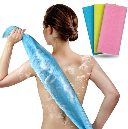 ARCH&M Peeling-Waschlappen, Körperschrubber, Rückenschrubber für Dusche, japanische Schönheit, Waschlappen, Bad-Waschlappen, koreanisches Peeling, Luffah-Handtuch, Netzschwamm, Luffa, Körperpeeling, 3