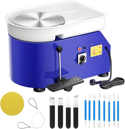 SKYTOU Pottery Wheel Pottery Forming Machine 25CM 350W Electric Pottery Wheel with Foot Pedal DIY Clay Tool Ceramic Machine Work Clay Art Craft (Blue)
