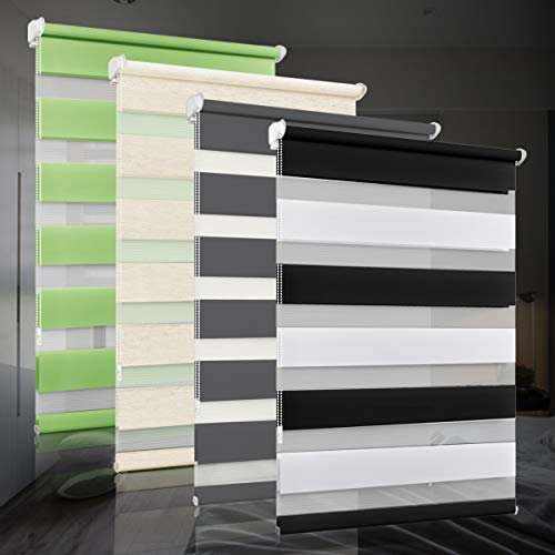 bobodeco Doppelrollo klemmfix ohne Bohren Duo Rollos für Fenster mit Klemmträger, Fensterrollo lichtdurchlässig & verdunkelnd Wandmontage Sichtschutz- Weiß Schwarz B70 x H140cm (Stoffbreite 66cm)