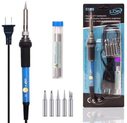 LDK Soldering Iron Kit 60W 110V Adjustable Temperature Electric Soldering Iron Kit Soldering Tools 5 Spare Tips and Soldering Wire Tube (Basic)