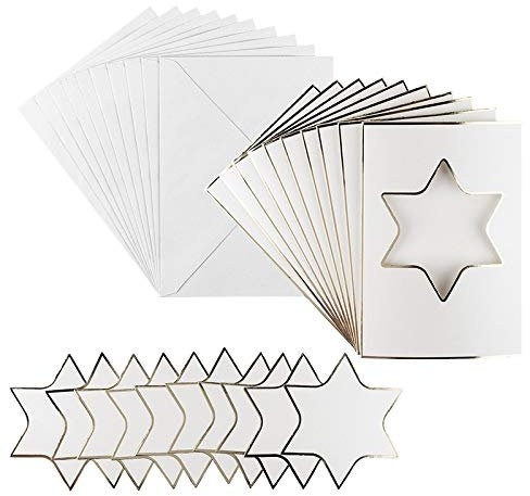 Ideen mit Herz Grußkarten-Set mit Umschlägen & Stanzteilen | 10 x 3-Fach-Karten mit Passepartout | Ideal für Glückwünsche zur Weihnachtszeit | Din B 6 (Stern | naturweiß)