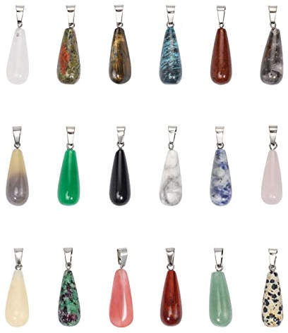 PandaHall 18 Stk. Teardrop Shape Natural/Synthetic Edelstein Anhänger mit Edelstahl Snap On Bails für Halskette Schmuck DIY Craft Making, gemischte Farben