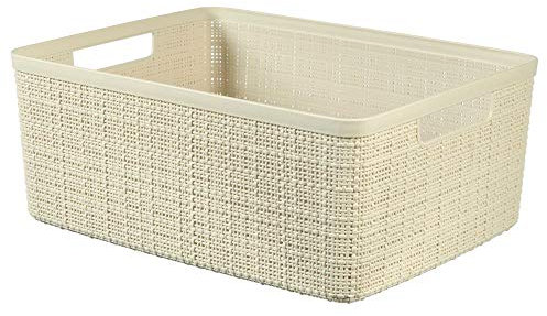 CURVER Panier de Rangement Rectangulaire Jute 12L - Pour Organiser Toute la Maison - Emboîtable, Facile à Transporter - 100% recyclé - 36,2 x 28,2 x 14,5 cm - Blanc cassé