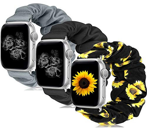 MEULOT Bracelets de montre chouchou pour femme compatible avec les bracelets Apple Watch Series 9 Ultra 8 7 6 5 4 3 2 1 SE, bracelet de rechange élastique doux pour iWatch 38 mm, 40 mm, 41 mm, 42 mm,