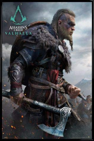 Assassin's Creed Poster Plakat | Bild und Kunststoff-Rahmen - Valhalla 1, Eivor (91 x 61cm)