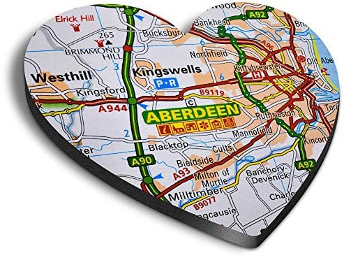 1 x Heart MDF Magnets - Aberdeen Scotland Travel UK GB Map 44012