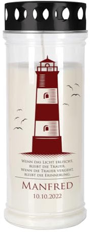 private grief Grablicht Trauerkerze mit persönlicher Beschriftung (Leuchtturm, 7,5 cm x 21 cm (Ø/H))