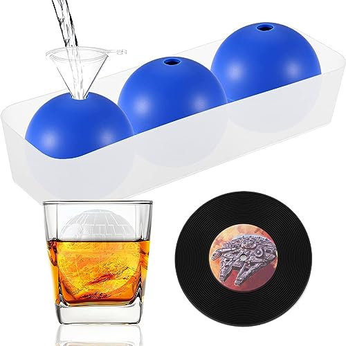 Star Wars Silikon-Eiswürfelform mit Todesstern-Motiv, 6,3 cm große Eiskugelform für Whiskey, Cocktails, wiederverwendbar und BPA-frei (3 Stück + Tablett)