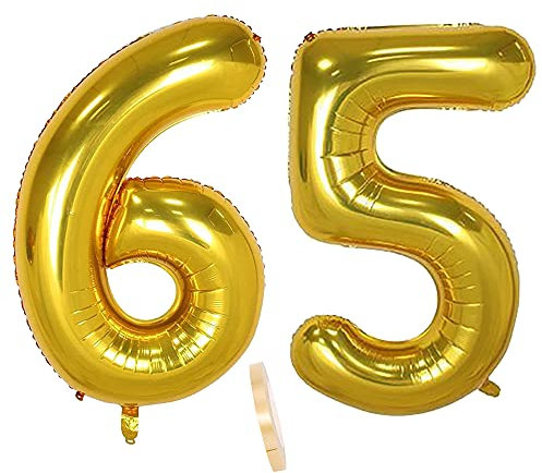 Folienballon Zahl Deko Gold 65 für Frauen Männer, XXL 100cm Riesen Nummer Aufblasbar Helium Ballon Figuren Zahlen Luftballons für 65. Jahre Mann Frau Geburtstag Hochzeit Jubiläum Party Dekoration