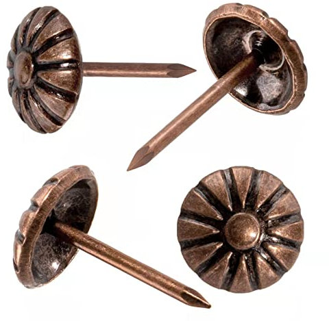 Polsternägel für dekorative Möbelnägel, Nägel für Polstermöbel, dekorativ, 1,2 cm Polsternägel für Möbel, DIY-Dekoration, Gänseblümchen-Polsternadeln, rotes Kupfer, 100 Stück