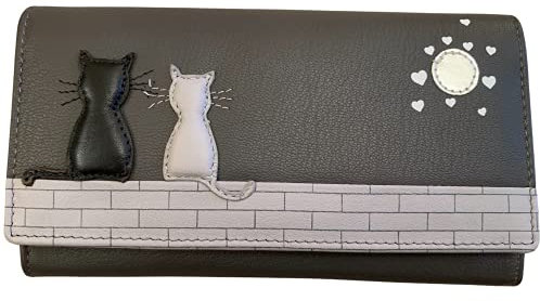 Mala Leather Midnight Cats' Black & Grey Cat Matinee Purse 3536, grau, Einheitsgröße, Zeitgenössisch