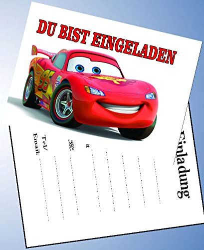 12 Einladungskarten & 12 Umschläge für Geburtstag Partys und Kindergeburtstag Kompatibel mit Disney Pixar Cars Nr. 2