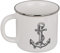 ReWu Maritimer Kaffeebecher mit Henkel Steingut in Emailie Optik mit Anker Aufdruck in Shabby chic Vintage Stil