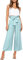FANCYINN Damen 2 teiliges Crop Pants Set mit weitem Bein Wide Strap V-Ausschnitt Tank High Waist Cropped Paper Bag Hose mit Gürtel Hellblaue Hose und weißes Top M