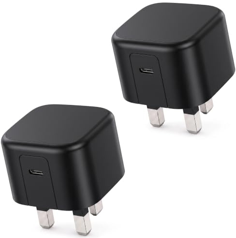 [2 Pack] USB C Plug For iPhone 17e/17/17 Pro/17-Pro Max/iPhone Air/16e/16 | 16 Plus/16-Pro/16-Pro Max/15 Plus/15-Pro/15-Pro Max/14+/14-Pro Max Charger, 20W PD Fast Charger Plug (Black)