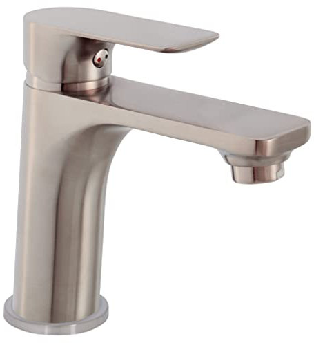 Cornat Waschtisch-Einhebelarmatur Edition Color - Messingkörper in Edelstahl-Optik - Mühelose Schaftbefestigung - Mit Druck-Ablaufventil / Wasserhahn fürs Bad / Waschbecken-Armatur / NERSS1