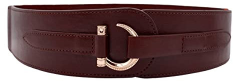 TeeYee Damen Mädchen PU Leder Breiter Gürtel Fashion Haken Schnalle Elastisch Tailleband Taillegürtel kaffee M