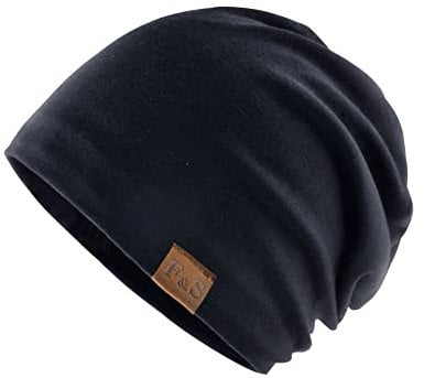 FFWTPY Baumwoll Mütze für Damen Herren Unisex Jersey Leichte Beanie Mütze Slouch Wintermütze Schädel Cap Weich Hut für Laufen Skifahren Radfahren Klettern Sport Fitness Training Freizeit (schwarz)