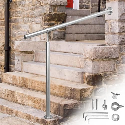 Randaco 100CM Edelstahl Eingangsgeländer Handlauf Geländer Treppengeländer für Drinnen und Drauße, Wandhandlauf Seitliche Montage Winkel Einstellbar