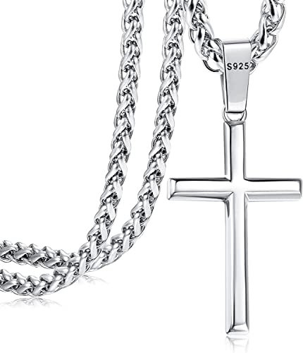 Adramata Kreuz Kette Herren Damen 925 Silber Kreuz Anhänger Halskette Edelstahl Kette Kreuz Halskette Silber Panzerkette Herren Silber Kette Kreuz Halskette
