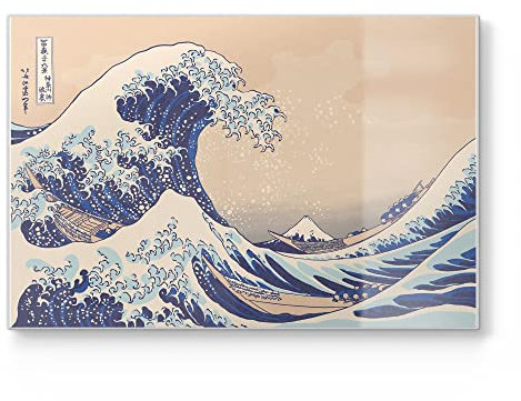 DEQORI Schneidebrett aus Glas | groß 30x20 cm | Motiv Große Welle vor Kanagawa | Design Schneideplatte für Küche | Frühstücksbrett antibakteriell & rutschfest | Glasplatte & Servierplatte