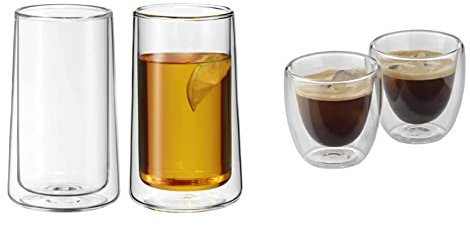WMF SmarTea Doppelwandige Latte Macchiato Gläser Set 2-teilig & Kult Espressogläser Set 2-teilig, Tassen 80ml, Schwebeeffekt, Thermogläser, Hitzebeständige Espresso Gläser