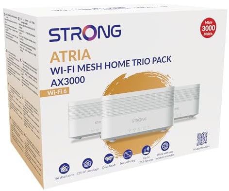 STRONG | 3x Atria Mesh Home Kit AX3000 | WiFi 6 | Add-on | WLAN Verstärker Bis zu 1050 m² zusätzliche Wi-Fi 6-Abdeckung | Für alle Router | Dual Band 2,4 GHz + 5 GHz | Gigabit LAN-Anschlüsse | weiß