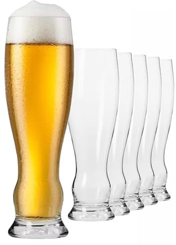 KIAPPO Weizenbiergläser Set 500 ml - 6 Stück Gläser Set - Biergläser - Weizengläser - Transparentes Glas - Geschenke für Männer - Spülmaschinenfest - 235 x 65 mm