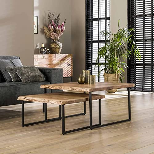 RINGO-Living Massivholz Couchtisch Industrial Style Keala 2er Set, Natur Wohnzimmertisch Deko Modern, Industrie Deko Couchtisch Holz & Metall, Holztisch Wohnzimmer, Wohnzimmer Set Möbel Couchtisch