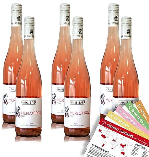 Hans Bär Merlot Roséwein, feinherb, sortenreines Weinpaket + VINOX Winecards (6x0,75l)