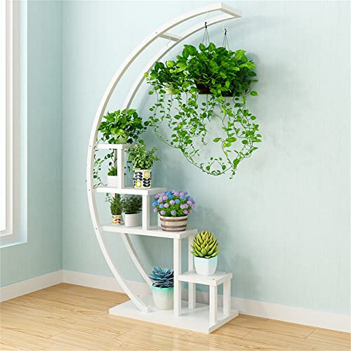 Half Moon Shape Ladder Flower Pot Stand,5 Tier Metal Plant Stand,Simple And Modern FloorStanding MultiLayer Rack,Display Storage Rack, for Home Patio Lawn Garden Balcony,B