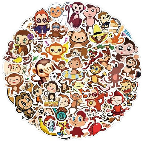 50Pcs Monkey Stickers Laptop Car Scrapbook Phone Skateboard Suitcase Luggage Bike Monkey Stickers Vinyl Waterproof Aesthetic Personalised Stickers for Teens Boys Girls Adults Children
