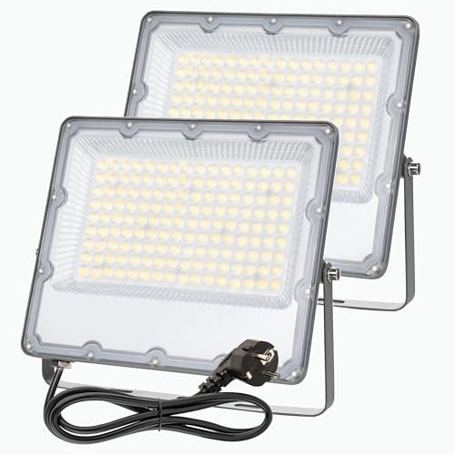 MEEKBOS 2 Piezas Foco LED Exterior 100W, IP66 Impermeable,10000LM,6500K Luz Blanca Fría,Con enchufe UE para Jardín, Patios, Parking, Hotel, Naves Etc