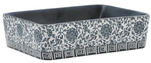 vidaXL Vasque à Poser, Évier de Salle de Bain avec Trou de Vidange, Lavabo avec Motifs Toilette Salle d'Eau, Noir Bleu Rectangulaire 46x35,5x13 cm Céramique