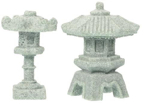 Yardwe 2 Piezas Mini Estatua De Pagoda Pabellones De Pagoda De Piedra Arenisca Torre De Linterna Figuras De Jardín De Hadas Japonesas Pecera Decoración De Jardín Zen para Balcón Jardín
