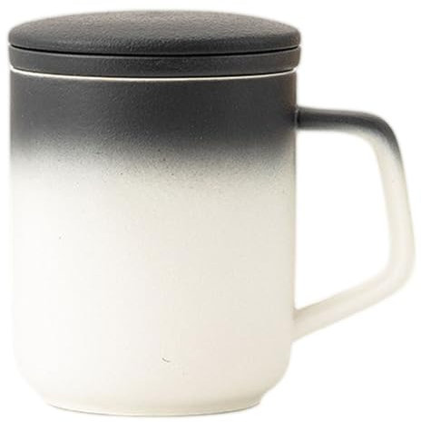 TAMUME Tasse aus natürlichem Porzellan mit Sieb und Deckel, 370 ml, Schwarz und Weiß