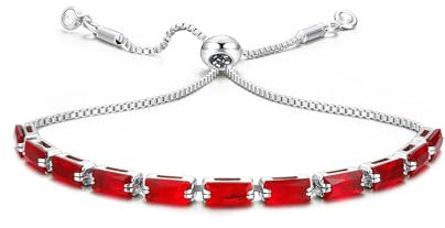 CASSIECA Armband Damen Silber Rot Zirkonia Kristall Tennis Armband für Frauen Geburtstags Muttertag Weihnachten Geschenk für Mama Freund Tochter Silber Schmuck Damen mit Box