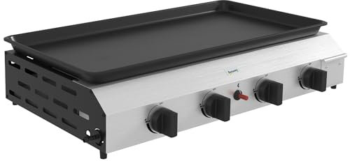 Outsunny - Plancha de gas (acero inoxidable, esmaltado, 4 quemadores, 9,6 kW antiadherente, gran superficie de cocción, 73 x 34 cm, transportable