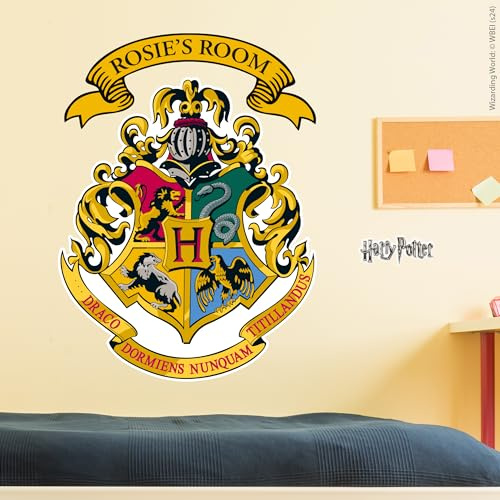 Harry Potter Wall Sticker – Hogwarts Crest Personalised Wall Decal Wizarding World Art (90cm (W) x 65cm (H))