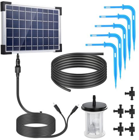 Kavolet Sistema di irrigazione solare a goccia, sistema di irrigazione automatico da giardino con batteria da 2200 mAh, 7 modalità timer, tubo da 30 m, per giardini, balconi piante, piante in vaso