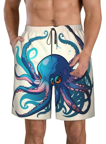 OdDdot Costume da bagno da uomo con stampa giapponese di sushi nero, ad asciugatura rapida, traspirante, per surf, spiaggia, costumi da bagno estivi, Polpo blu e viola, L
