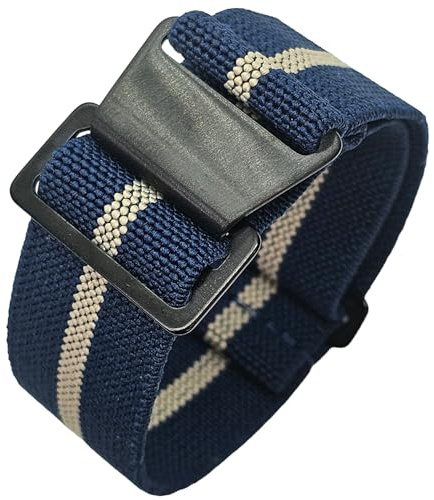 Max French Marine Nationale Elastic Nylon Navy Divers Parachute Watch Straps 20mm 22mm Military Bands (22mm, Blue Khaki PVD)