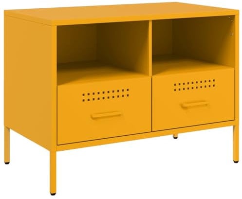 vidaXL Mobile TV Giallo Senape 68x39x50,5 cm Acciaio Laminato a Freddo, supporto TV, credenza TV, mobile HiFi, mobile porta TV, porta TV