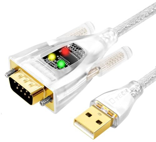 DTECH Adaptador USB a serie de 2 m. Características FTDI Chip DB9 9 Pin RS232 a USB Cable FT231 Chipset Soporte Windows 11 10 8 XP Mac OS Linux Detectar luces de datos